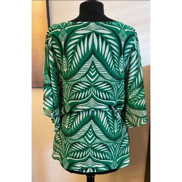 INC International Concepts Green Leaves/ Tropical print semi sheer top - Picture 2 of 5